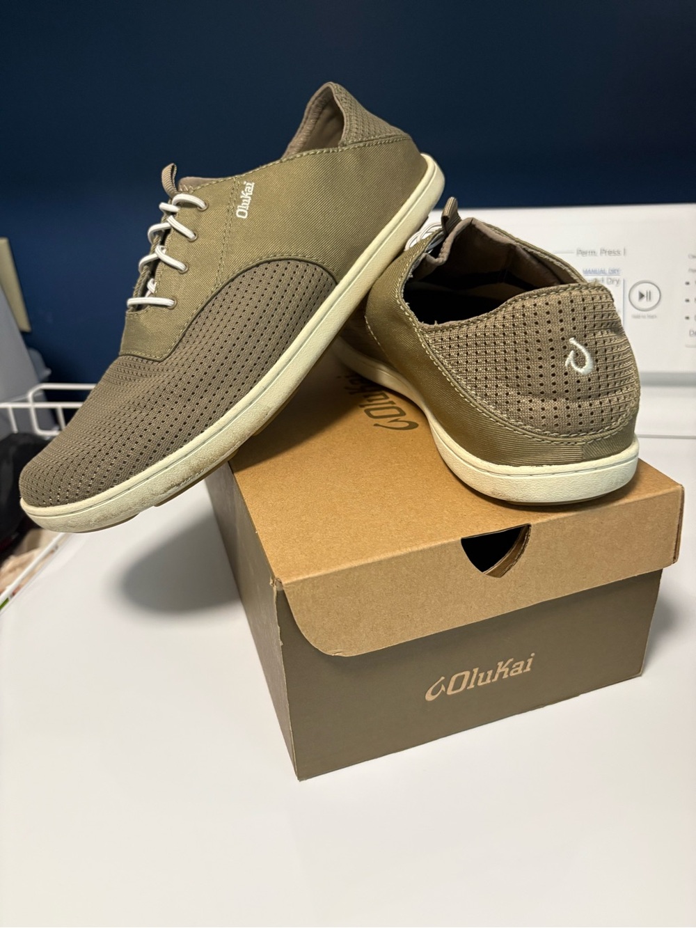 OluKai Men's Slip-On Perforated Casual Shoes in Olive